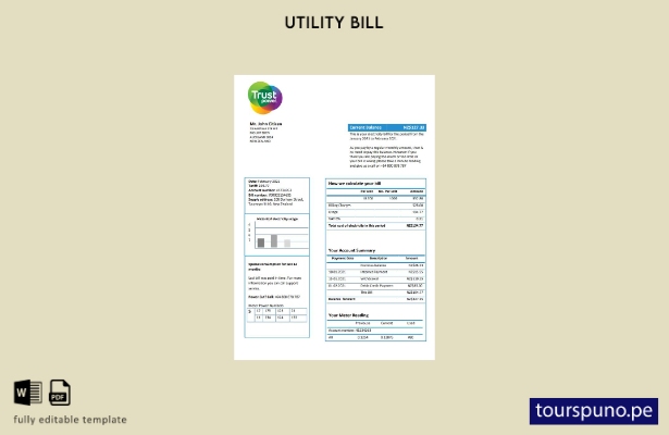 lista para imprimir la plantilla de factura de servicios públicos Trustpower de 